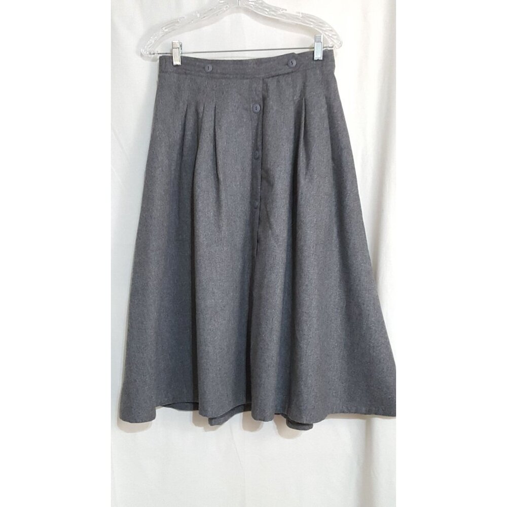 Summit Sportswear skirt Vintage wool blend gray button front A-Line Midi Pockets - Picture 4 of 9
